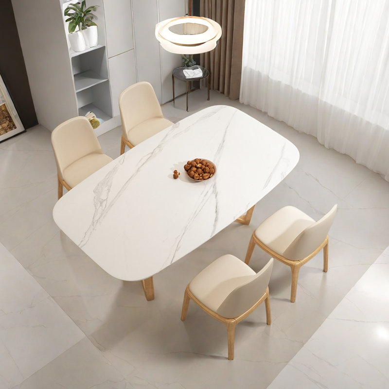 Modern Solid Wood Rock Plate Dining Table Chair 4 - Person Trestle Dining Set, 29.5"H x 62.9"L x 31.4"W
