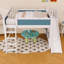 Lit mezzanine en bois avec tablettes, toboggan et échelle-380325444-380325445