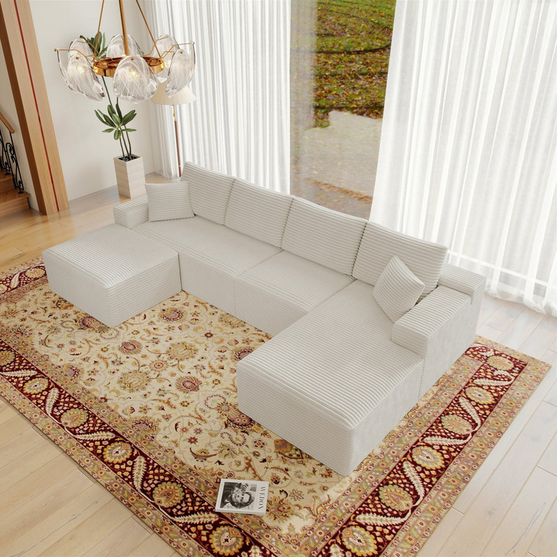 Siège modulaire modulaire pour canapé, canapé rembourré et compressé pour le salon, la chambre à coucher, un appartement, aucun assemblage requis, combinaison gratuite pour 4 PC, tissu en velours côtelé moelleux, blanc
