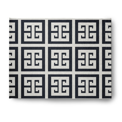 Tapis intérieur / extérieur à motif géométrique tissé à plat bleu requin
