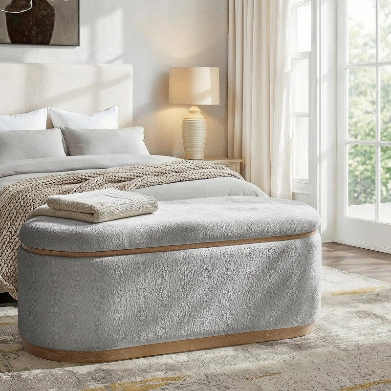 Arusha Sabise 46.5"W Modern Chenille Fully Assemble Filp-Top Storage Bench, Gray