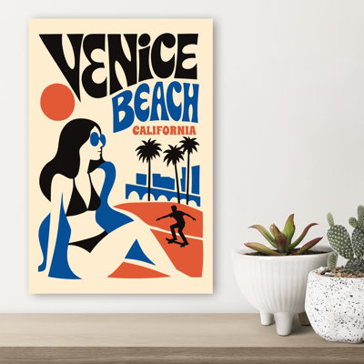 Venice Beach Summer Vibes Retro Vintage Abstract Palm Tree Beach Summer Wall Art Print