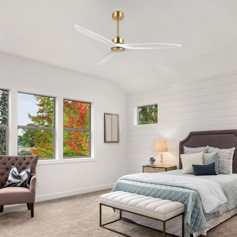 60" Wivenhoe Solid Wood 3-Blade Propeller Ceiling Fan with Remote, Gold/Off-White
