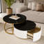 Table basse gigogne ronde moderne avec cannelure en noir et or de 31,5 po