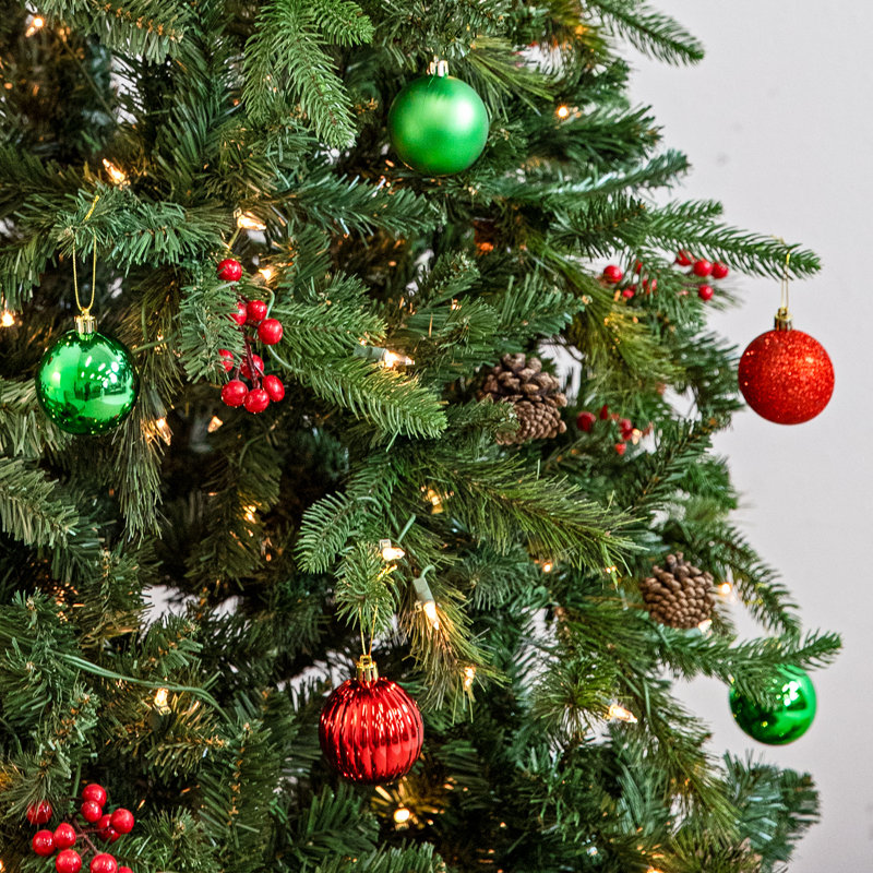 24 boules de Noël en plastique - rouge / vert, Rouge / vert