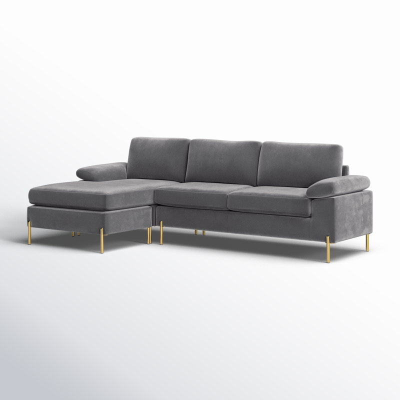 Lian Velvet L-Shaped Sectional Reversible, Gray Velvet