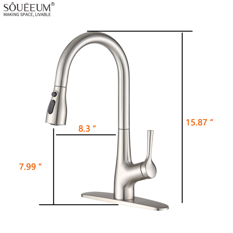 Robinet de cuisine rétractable à poignée simple, Argent