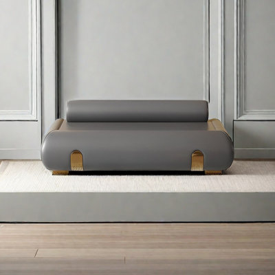 Banc tapissier en cuir crème