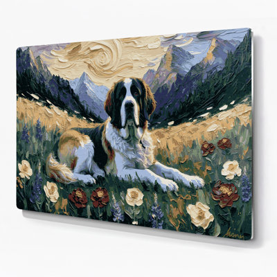 Dogs Saint Bernard Blue Metal Wall Art