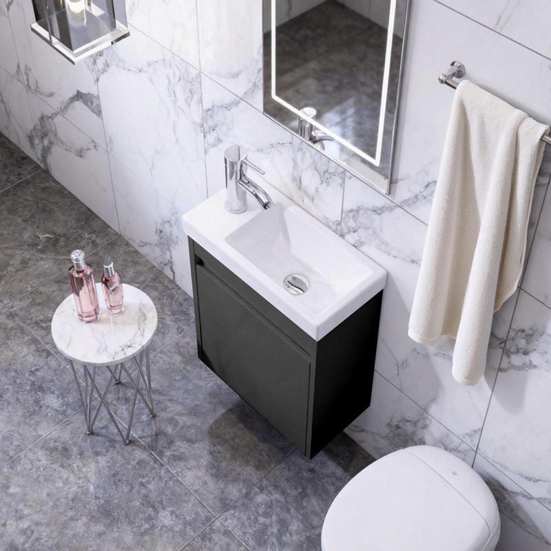 16"Mini Wall Mounted Single Bathroom Vanity Set, Black