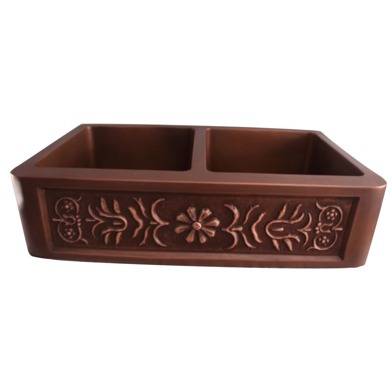 Sicily 36'' L Double Bowl Copper Kitchen Sink