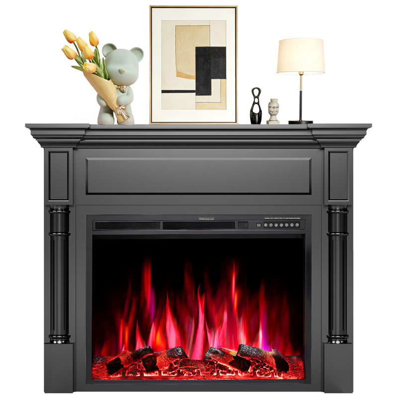  Meuble télé 55 po pour foyer électrique 750 W / 1500 W, flamme réglable, minuterie 8 heures, télécommande, Noir