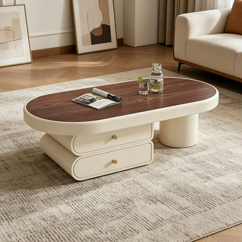 Table basse de luxe moderne italienne, Nut-brown / White, 16.53" H x 47.24" W x 23.62" D