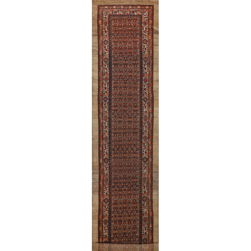 Tapis décoratif en laine noué à la main de conception unique noué à la main des années 1900 Serab brun/orange/noir de 3 pi x 15 pi 10 po