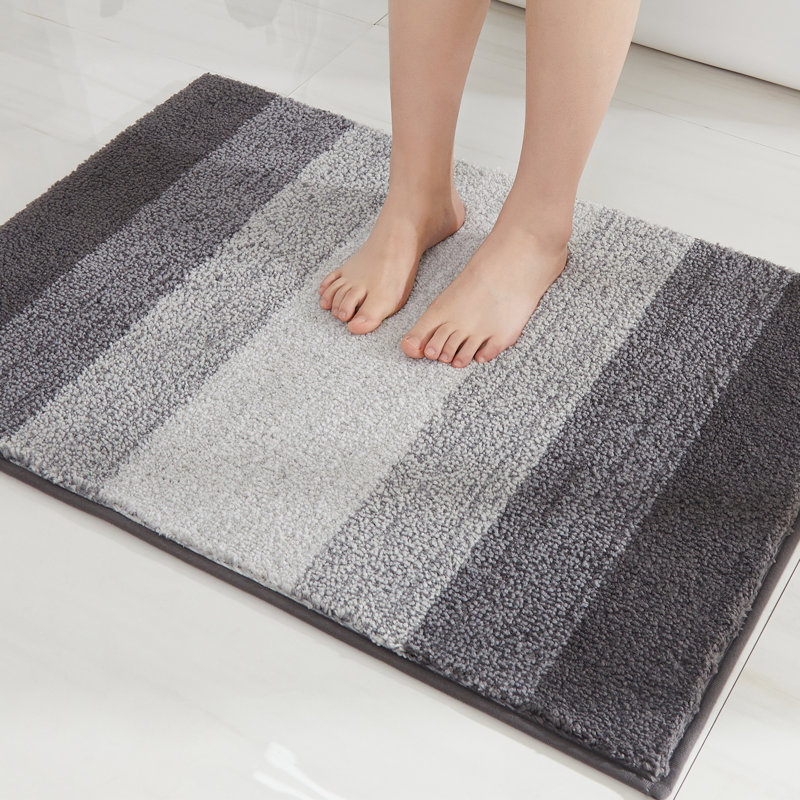 Tapis pour salle de bain épais et antidérapant Ebern Designs, Gris, Simple - L 16 po x l 24 po