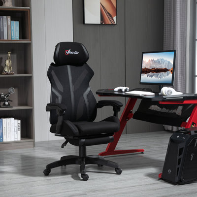 Fauteuil de jeu, fauteuil d'ordinateur inclinable avec repose-pieds, noir