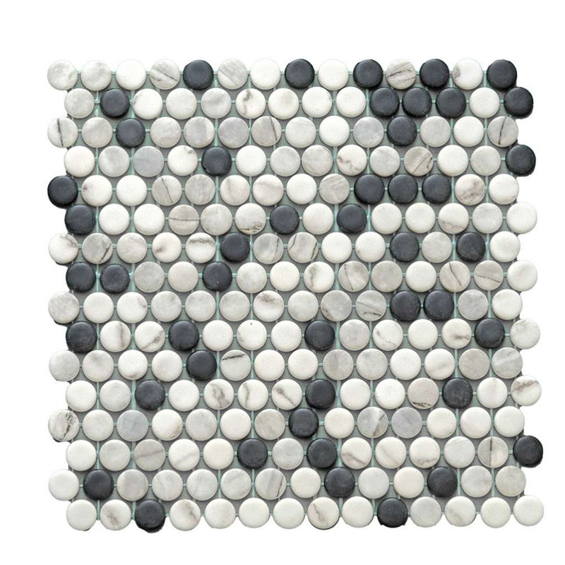 Eterna Penny 12"x12" Recycled Glass Mosaic Tile, Black/White