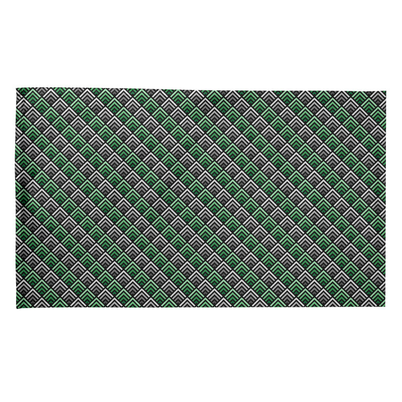 Torchon à motif géométrique à rayures, Croisé en coton, Vert / pièce de monnaie