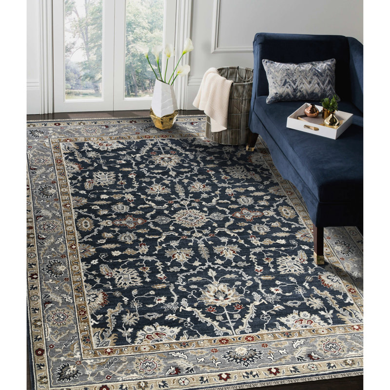Bristol Oriental Handmade Hand-Knotted Area Rug in Blue/Gray, Rectangle 10' x 14'