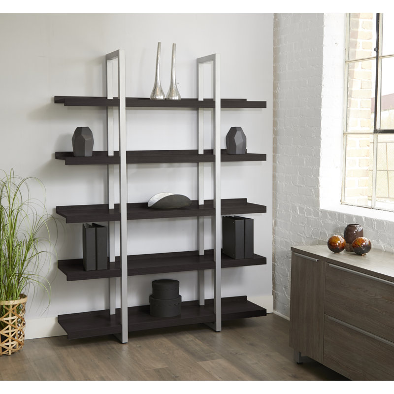 Bibliothèque étagère en acier Hardip, Espresso, (5 tablettes) H 80 po x l 59 po x P 14 po
