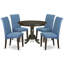 Ensemble de table de salle à manger 5 pièces comprenant une table de cuisine ronde avec piédestal et 4 chaises de salle à manger Parson en tissu de couleur bleue, cappuccino de 42 po x 42 po-335537862-335537861