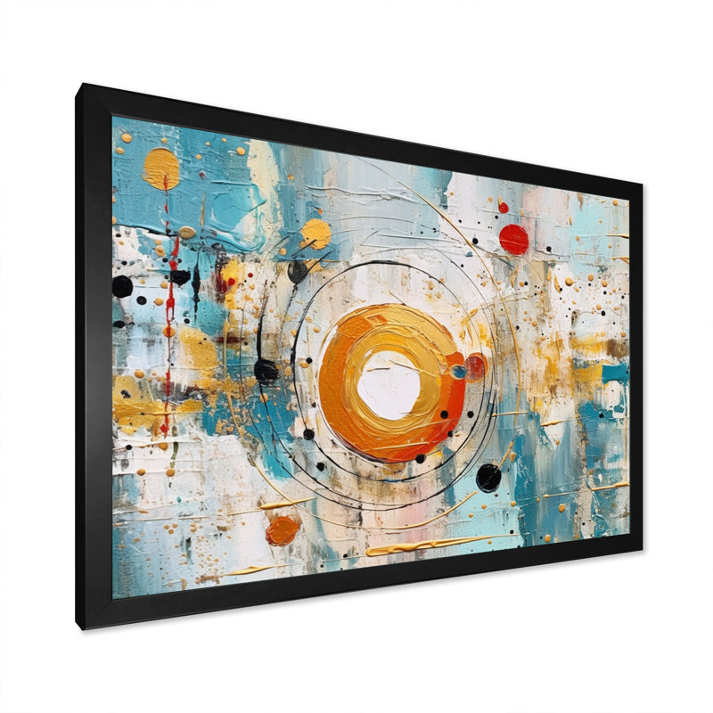 «Yellow Sky Blue Geometric Reflections», reproduction sur toile, Cadre simple noir, H 16 po x l 32 po x P 1 po