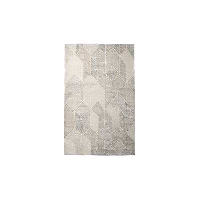 Tapis géométrique blanc / gris en laine tissé à la machine 5 pi x 8 pi