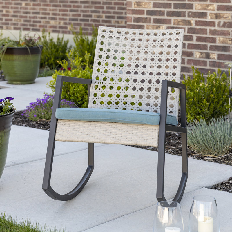 Dolezal Metal Outdoor Chair, Light Gray Frame/Blue Cushion