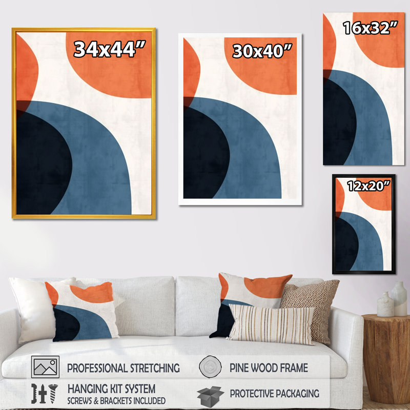 «Blue and Orange Minimal Boho», art mural minimaliste 1, Toile tendue, H 32 po x l 16 po x P 1 po