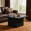 Table basse carrée en bois d'ingénierie noir mat avec base en bloc Mid-Century, 31,5 pouces, pour le salon