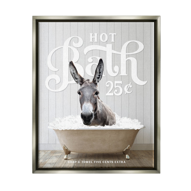 «Vintage Bathroom Donkey», art mural sur toile flottante par lettré et doublé, H 21 po x l 17 po x P 1,7 po
