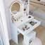 Meuble-lavabo rond 17 po et tabouret rembourré à DEL 17 po, système à 3 couleurs réglables, miroir tactile, 2 ports AC + 1 de type C intégrés, grand bureau, rangement multicouche, design américain, blanc