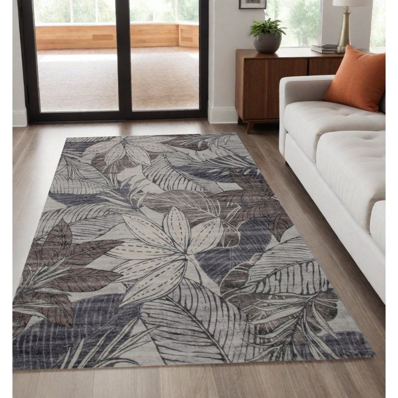 Tapis floral gris et brun 5 pi x 8 pi