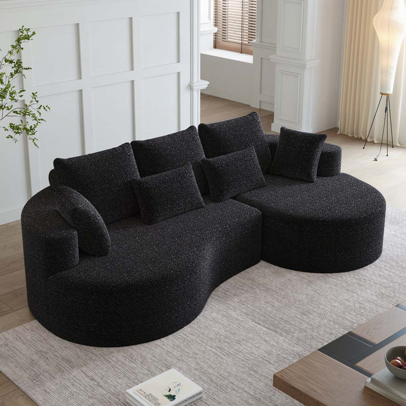 Canapé modulaire courbé à 4 places avec 7 coussins Chenille, Orienté à droite, Noir