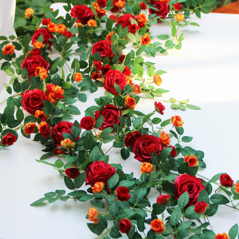 2 guirlandes de fleurs flexibles 6 pièces, rose artificielle, 2 po x 72 po, Rouge