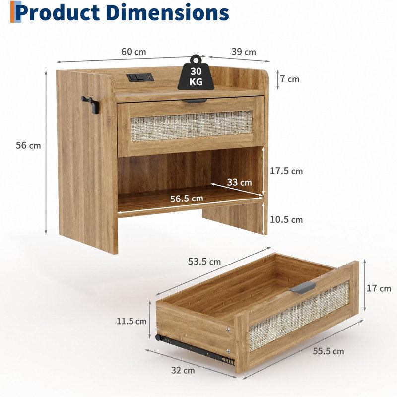 60cm W Bedside Table