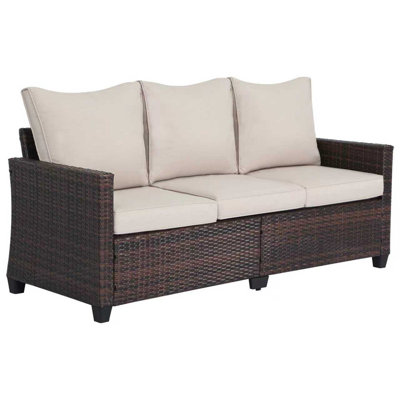 Outdoor Patio Rattan Sofa,3-person Wicker Couch With Cushions