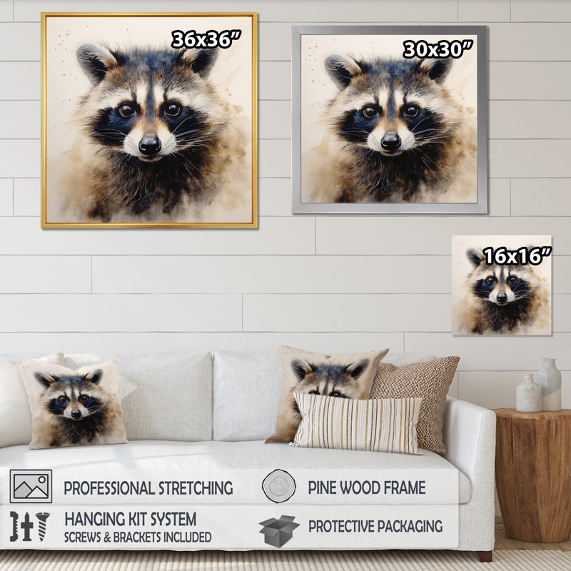 «Racoon Wanderer I», reproduction d'art sur toile, H 24 po x l 24 po x P 1 po, Cadre flottant noir