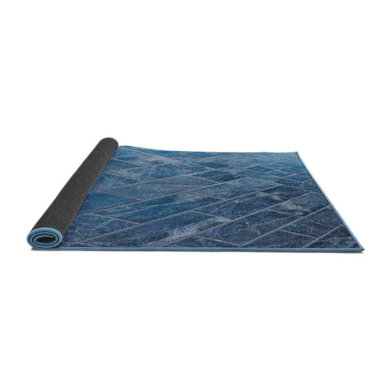 Tapis décoratif bleu géométrique, Rond 7 pi