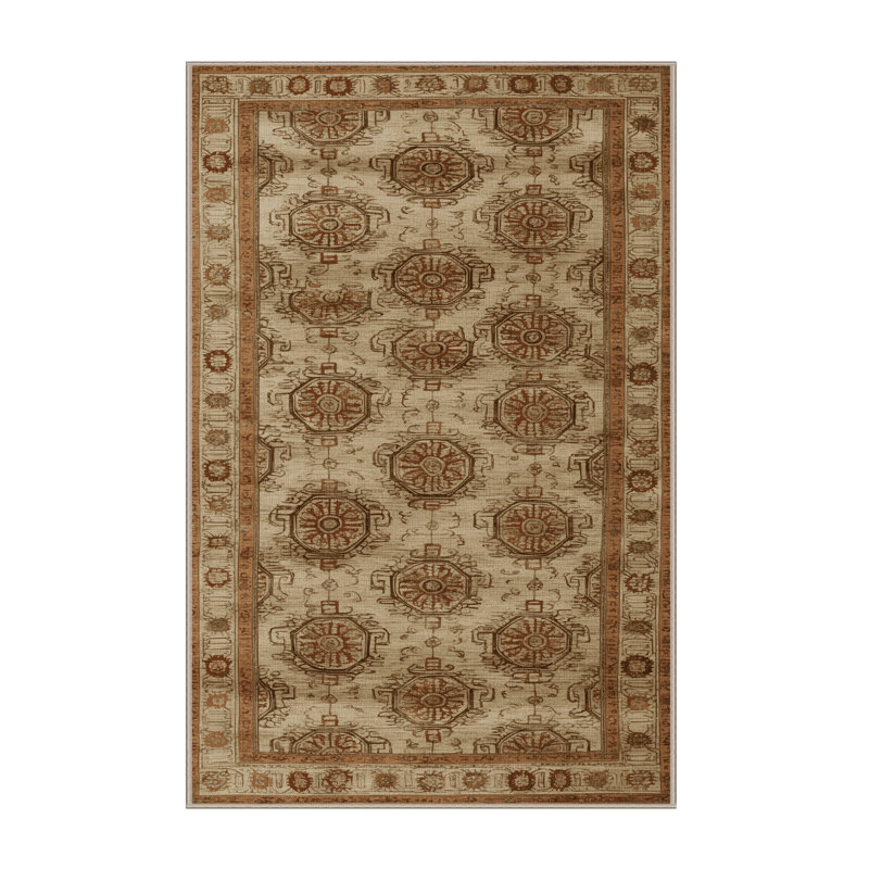 Machine Washable Art Deco Beige Area Rug, Rectangle 5' x 8'