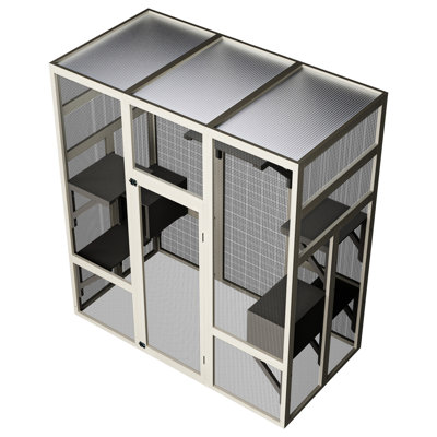 Gray Solid Wood Outdoor Cat House, 5 Platforms, 2 Cozy Napping Spots, Protection, Waterproof Shelter, Serenity Contentment