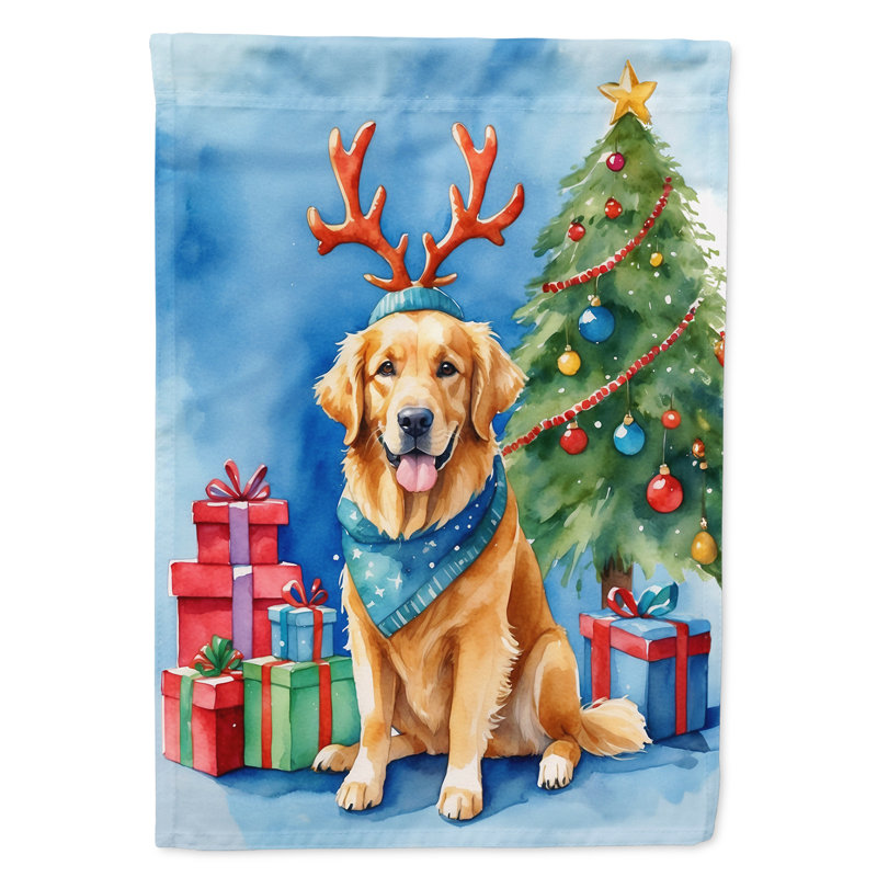 Drapeau de Noël maison de renne, Golden retriever