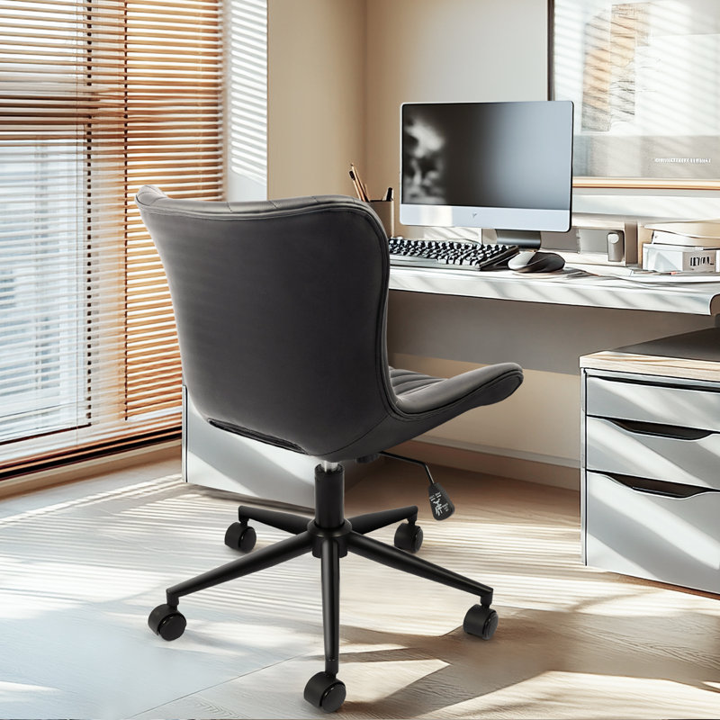 Petit fauteuil de bureau rembourré sans accoudoir, Noir