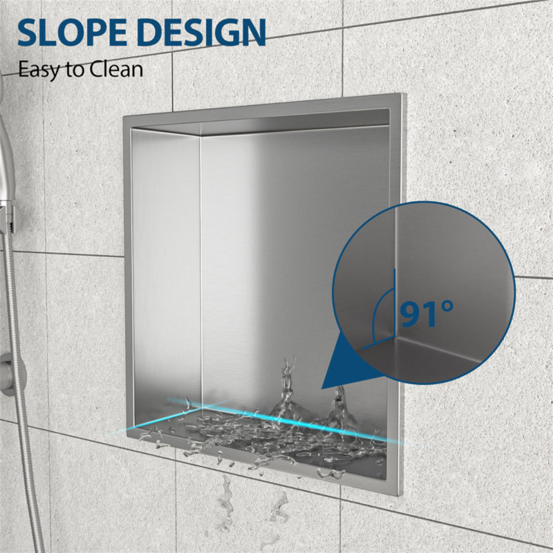 Niche de douche en acier inoxydable 12 po x 12 po, nickel brossé, Nickel brossé, H 12 po x l 12 po x P 3,94 po