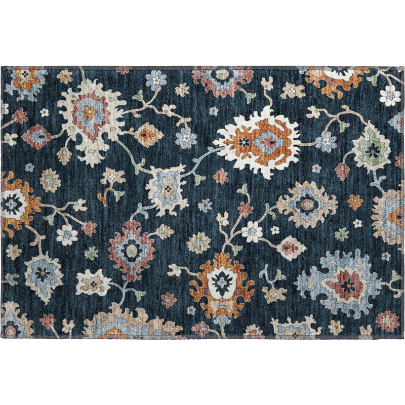 Premium Machine Washable Prisco Black Rug, Rectangle 1'8" x 2'6"