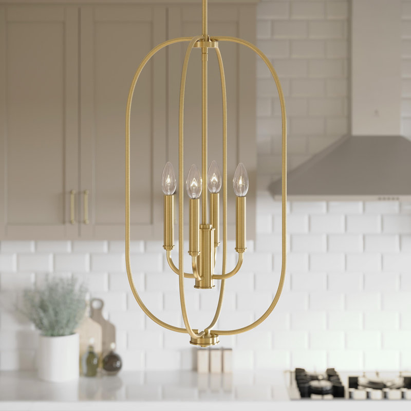 Luminaire suspendu pour vestibule quatre lumières Reines, Or brossé