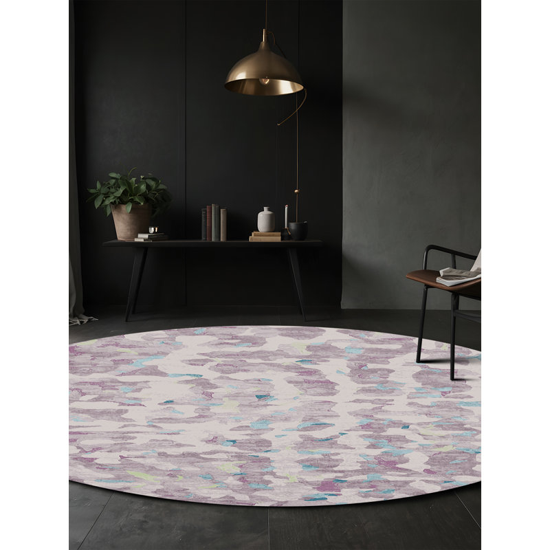 Machine Washable Beige Area Rug, Round 5'