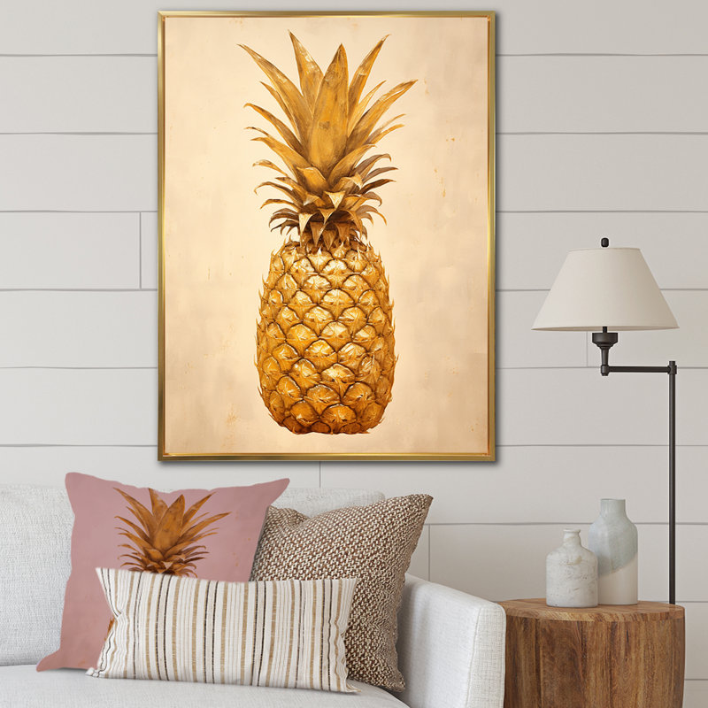 Pinapple Golden Grove II sur toile, H 32 po x l 16 po x P 1 po, Cadre flottant doré