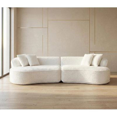 Curved Compression Modular Boneless Sofa, No Assembly Required, Automatic Expand & Restore Oversized Cloud Couch, Soft Boucle Fabric 4-Seater Sectional Sofa for Living Room, Apartment, Office