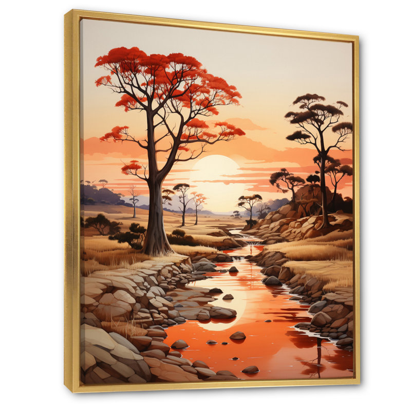 Red Beige, vallée de l'Africain, reproduction d'art mural africain, Cadre flottant doré, H 32 po x l 16 po x P 1 po